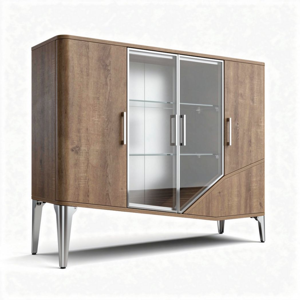 Vitrinekast van hout met glazen deuren 180 x 45 x 100cm bruin