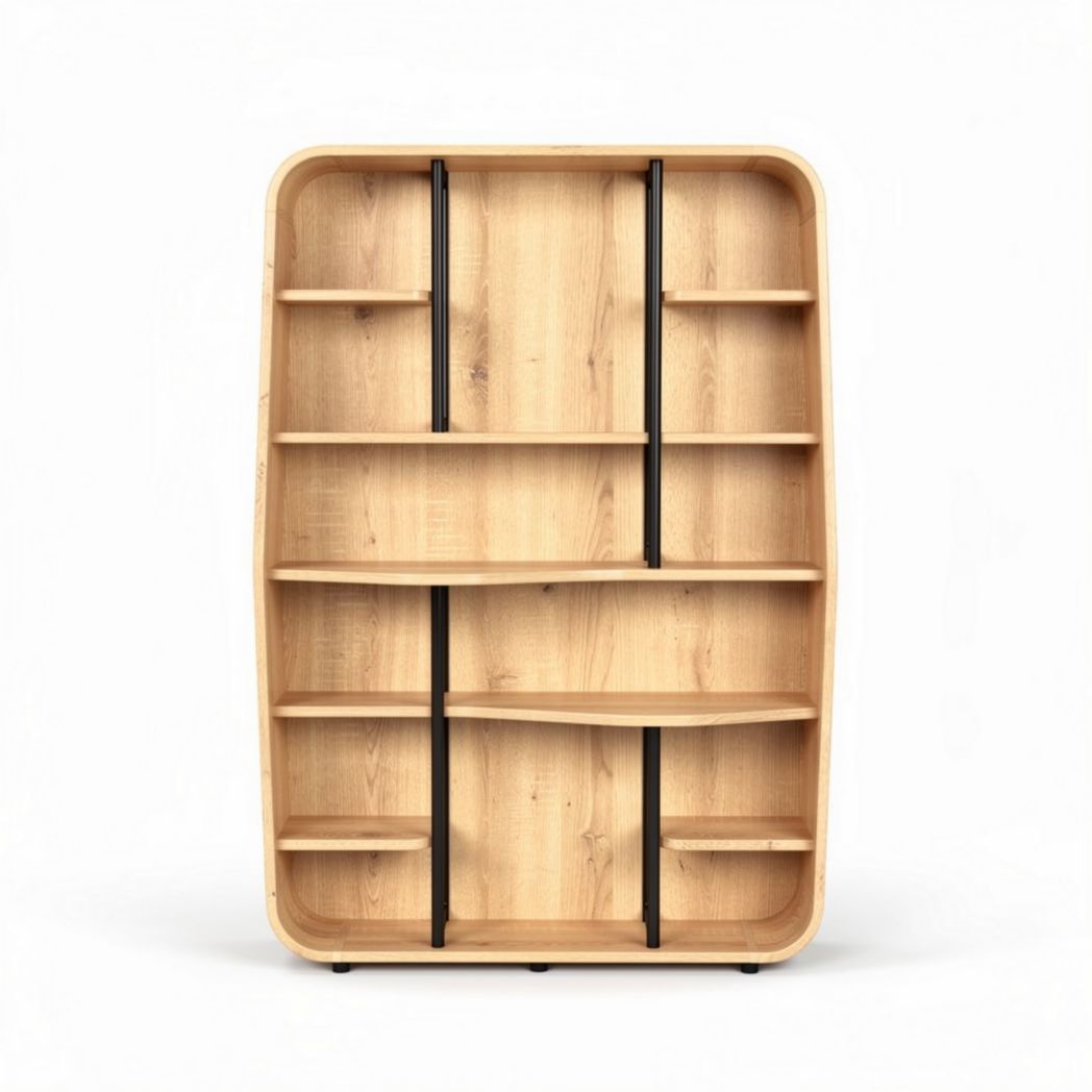 Houten boekenkast met metalen steunen 80 x 30 x 150cm zandkleurig