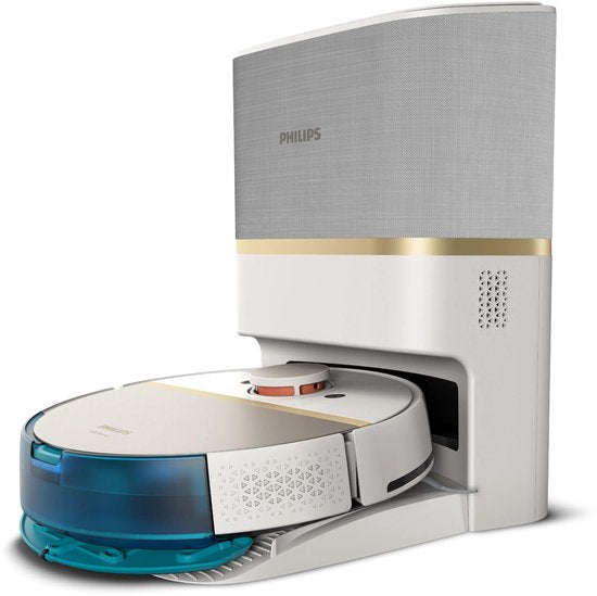 Philips HomeRun Aqua 7000 Series XU7100/02 - Robotstofzuiger met Dweilfunctie - Incl. Laadstation - Wit / Goud - App Connected
