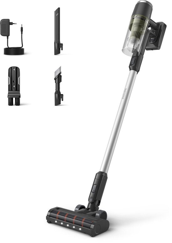 Philips Steelstofzuiger Draadloos XC3033/01 - Zuigmond met LED verlichting - Zonder Zak - Met Kruimeldief - Batterijduur tot 60 min - Lichtgewicht - Zwart