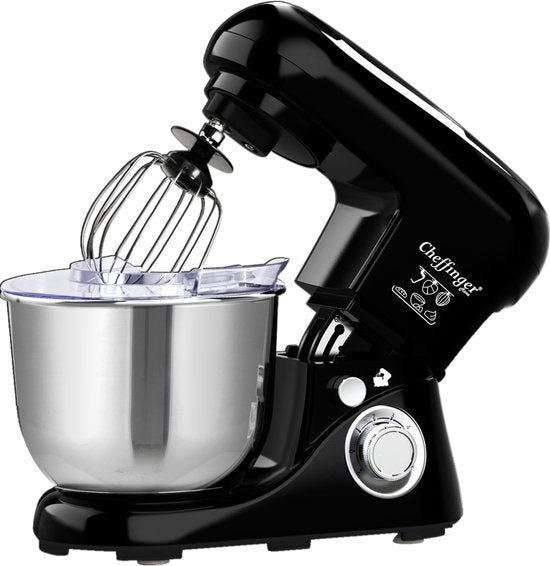 Cheffinger Keukenmixer - Zwart - 6.5L Mengkom - Keukenrobot - 3 Accessoires - Keukenmachine - 1600W(Zwart)