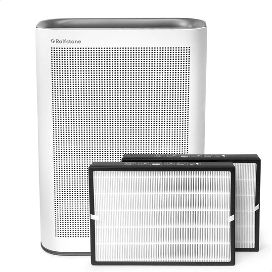 Rolfstone Air Balance Ultra Luchtreiniger – HEPA 13 + koolstoffilter – CADR 660 m³/u – Voor ruimtes tot 144 m² – Vermindert stof en pollen – Fluisterstil – 3 standen + slaapstand + automatische stand – Luchtkwaliteitsindicator(660)