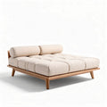Slaapbank van stof en hout met kussens in beige 150 x 100 x 40cm