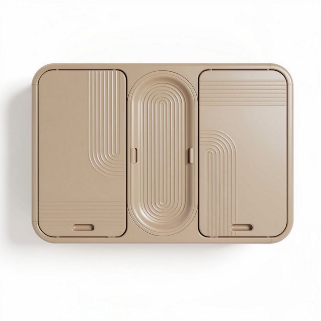 Opbergdoos met drie compartimenten van kunststof in beige 30 x 20 x 10cm