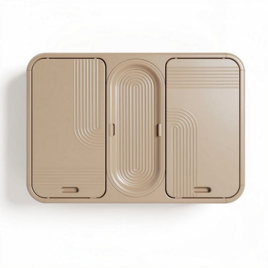 Opbergdoos met drie compartimenten van kunststof in beige 30 x 20 x 10cm