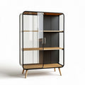 Glazen kast met houten planken en metalen frame 80 x 40 x 120cm