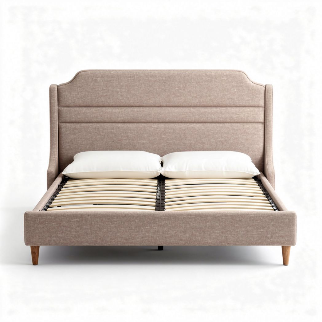 Stofbed met hoofdeinde en lattenbodem in beige 200 x 160 x 100cm