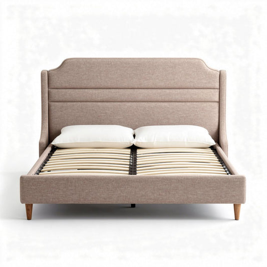 Stofbed met hoofdeinde en lattenbodem in beige 200 x 160 x 100cm