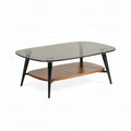 Glazen salontafel met houten onderstel 120 x 60 x 45cm zwart bruin