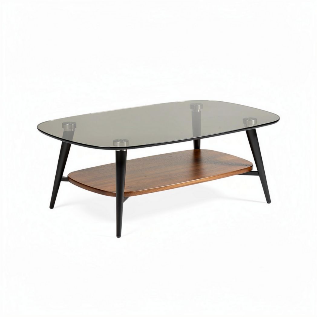 Glazen salontafel met houten onderstel 120 x 60 x 45cm zwart bruin
