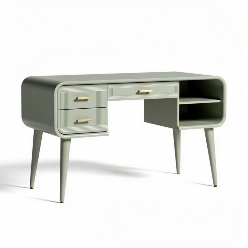 bureau in groen met 2 laden en open opslagruimte afmetingen 140 x 60 x 75cm
