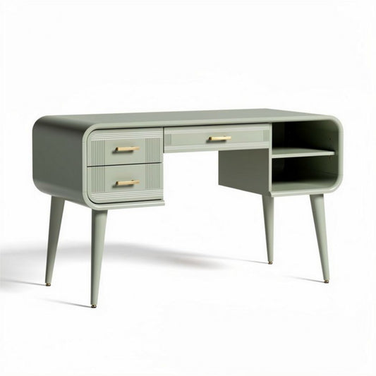 bureau in groen met 2 laden en open opslagruimte afmetingen 140 x 60 x 75cm