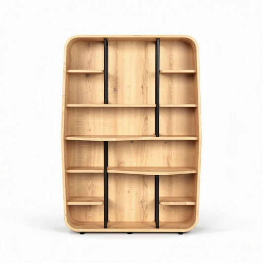 Houten boekenkast met metalen steunen 80 x 30 x 150cm zandkleurig