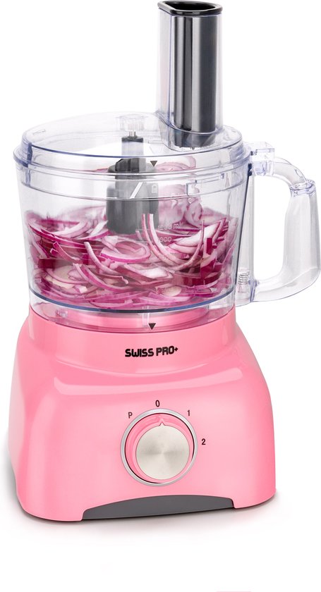 Swiss Pro+ | Krachtige SP800 Retro Foodprocessor - 1.2 Liter - 13 Delig | Inclusief accessoires | Super Pink