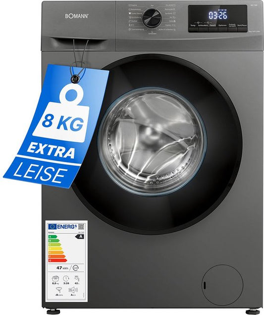 Bomann WA 7185 T Wasmachine - 8KG - 1400 toeren - 15 programma's - Stoomfunctie - Energieklasse A - 10 jaar motorgarantie(grijs)