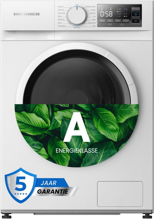 Heinner HWM-M914IVNA+++ Slanke Wasmachine 9 kg - 15 Wasprogramma’s - Stoomprogramma - Inverter - LED Display - 1400 tpm - Energieklasse A – Wit – 5 Jaar Garantie