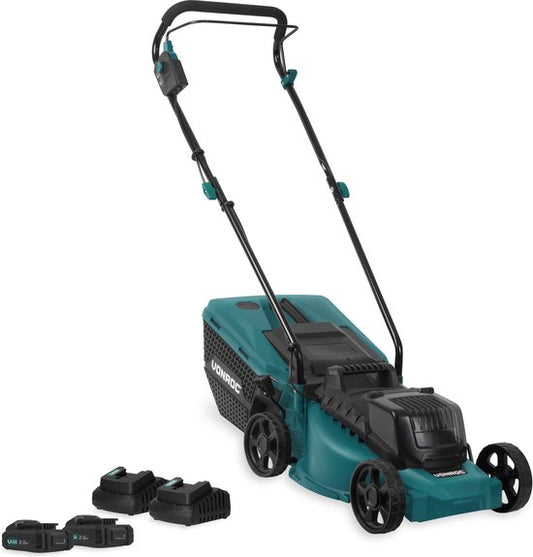 VONROC Accu Grasmaaier – 40V – 33 cm maaibreedte – Brushless motor - Vijf instelbare maai-hoogtes: 30/40/50/60/70 mm - Incl. 30L Opvangbak - Incl. 2x 2.0Ah Accu en 2x Snellader(401)