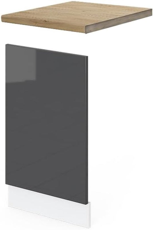 Merkloos / Sans marque Vaatwasser Frontpaneel - Keukenpaneel - Keuken Opknappen - Hoogglans Afwerking - 45 cm Breed - Antraciet Wit