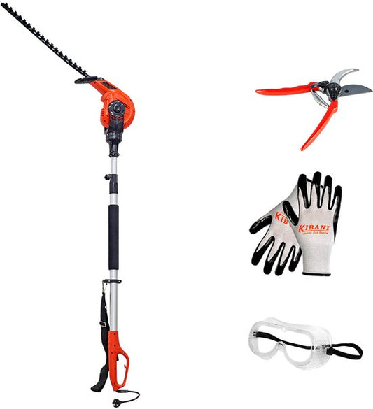 Kibani Elektrische Heggenschaar XXL - Incl. snoeischaar, beschermbril  handschoen  – 450W – 49 cm Zwaardlengte – Telescopisch