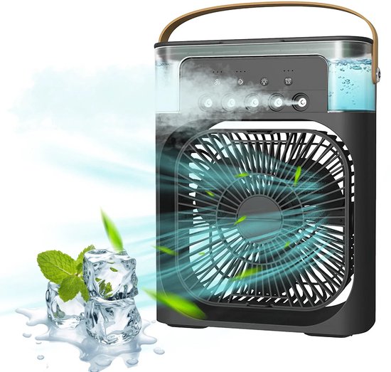 Merkloos / Sans marque Ventilator met luchtbevochtiging - Draagbare Airconditioner - Verneveling Functie - Mini Koelspray - Luchtbevochtiger - Timer functie - LED verlichting - 7 kleuren - Energie besparing - Bureau - Kantoor - Thuis - Verkoeling Eff