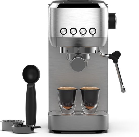 AIMASON Halfautomatische Espressomachine - 1350W RVS Coffee Machine met Melkopschuimer - Semi-Automatische Snelle opwarming - 20-Bar Italiaanse Pomp - 1.3L Watertank - Kopjesverwarmer
