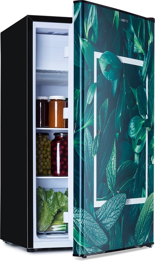 Klarstein Koelkast CoolArt koel-vriescombinatie - met 2 koelstanden, designfront, 5-traps thermostaat, 0 tot 10 °C, inhoud: 79 liter, thema: Bos - 41 dB - voor Keuken - Compact - Mini Fridge - Compact Koelkast - Kleine Koelkast