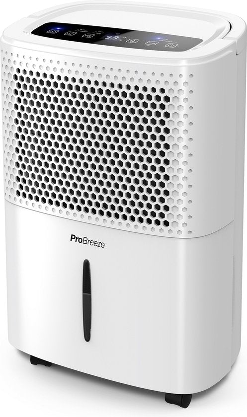 Pro Breeze 12L/dag Luchtontvochtiger – Digitale Vochtigheidsweergave, Slaapmodus, Continue Afvoer Optie en 24-uurs timer – 1.8L Tank Verwijderd Schimmel, Damp en Vocht - Dehumidifier voor Thuis, Garage en Kelder(Wit)
