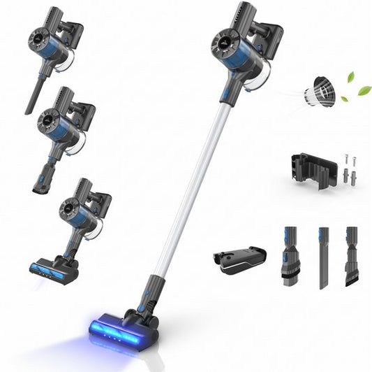 Innova Essentials Innova® PowerVac Steelstofzuiger Draadloos - 500 Air Watts - met 4 verschillende opzetstukken - Draadloze Stofzuiger - Zonder zak op accu - Vacuum Cleaner(Kierenzuigmond， Parketzuigmond， Combizuigmond， 1 accu， Muuroplaadstation)
