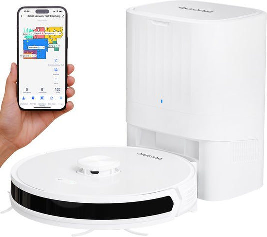 Auronic Robotstofzuiger - Met Dweilfunctie - WiFi en App - Laadstation - Huisdieren - Dweilrobot - Laser Navigatie - Automatisch Leegstation - Wit(Wit/Met laad- en leegstation)