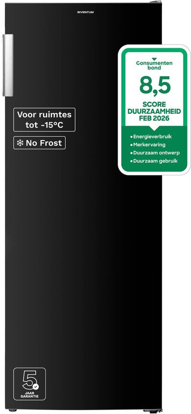Inventum VR1430B No Frost kastmodel vriezer energiezuinig - 161 liter - 143 cm hoog - Supervriezen - Energielabel C - Geschikt voor garage tot -15°C - Vrijstaand - 5 lades/vakken - Zwart(Zwart)