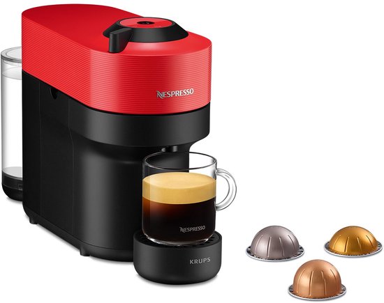 Krups Nespresso Vertuo POP XN9205 - Koffiecupmachine - Spicy Red - Voor Vertuo Cups - Eenvoudig Personaliseren - Modern Design(Zwart;Rood)