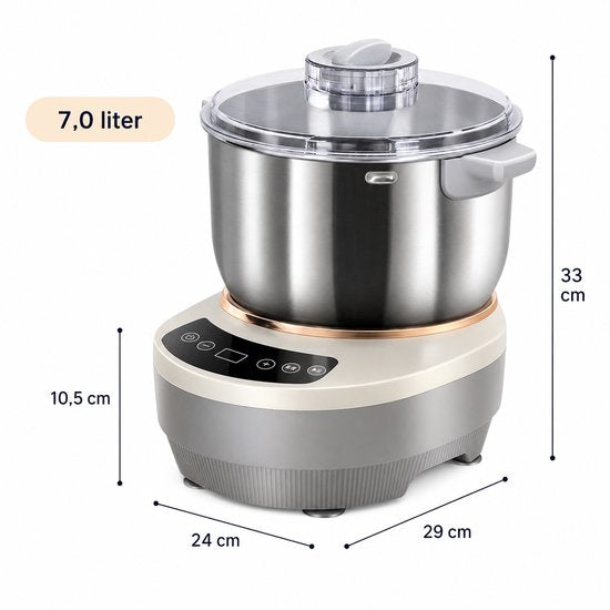 Merkloos / Sans marque Jensaro Deegkneedmachine 7L - Elektrische Deegmixer Met Fermentatie/Rijsfunctie - RVS Mengkom - Voor Brood, Pizza Of Koekjes