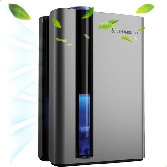 AG330 Luchtontvochtiger en Luchtreiniger - Dehumidifier - Tot 1L Per Dag Ontvochtiging, 35m2 - Grote watertank 2.7L capaciteit - Energiezuinig, Verlichting 7 kleuren - Voor Huis, Kamer, Badkamer  Kelder(Zilver)