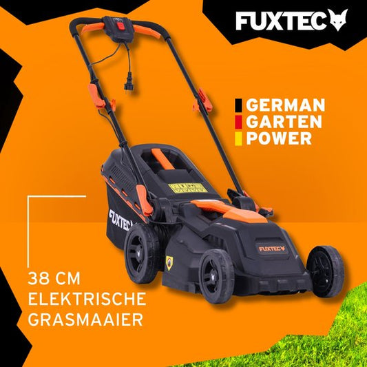 FUXTEC Grasmaaier Elektrisch met Kabel FX-RME38 - 38cm met 40L Grasopvangbak - slechts 12kg - Maaihoogte 20-70mm - 1600Watt  220V